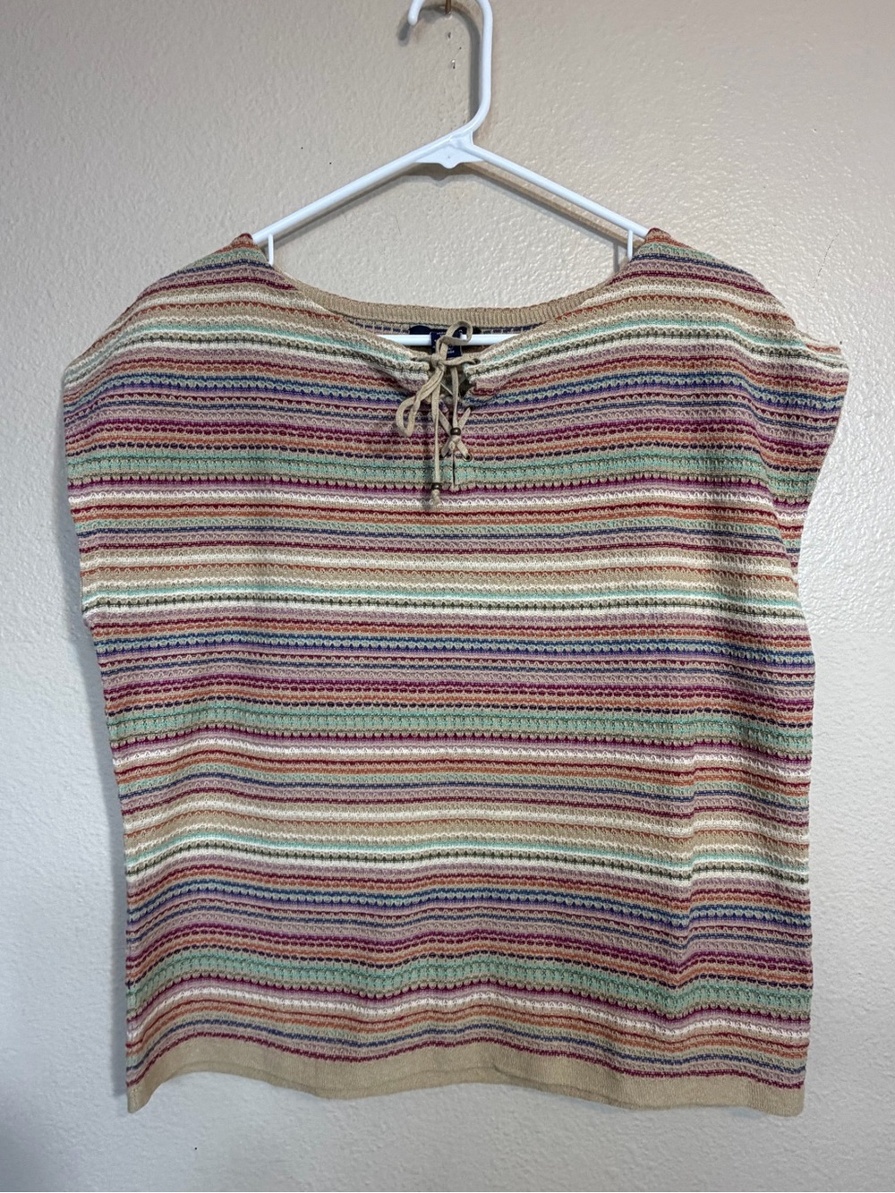 New Chaps Women Cotton Linen Blend Knit Multicolor Striped - L